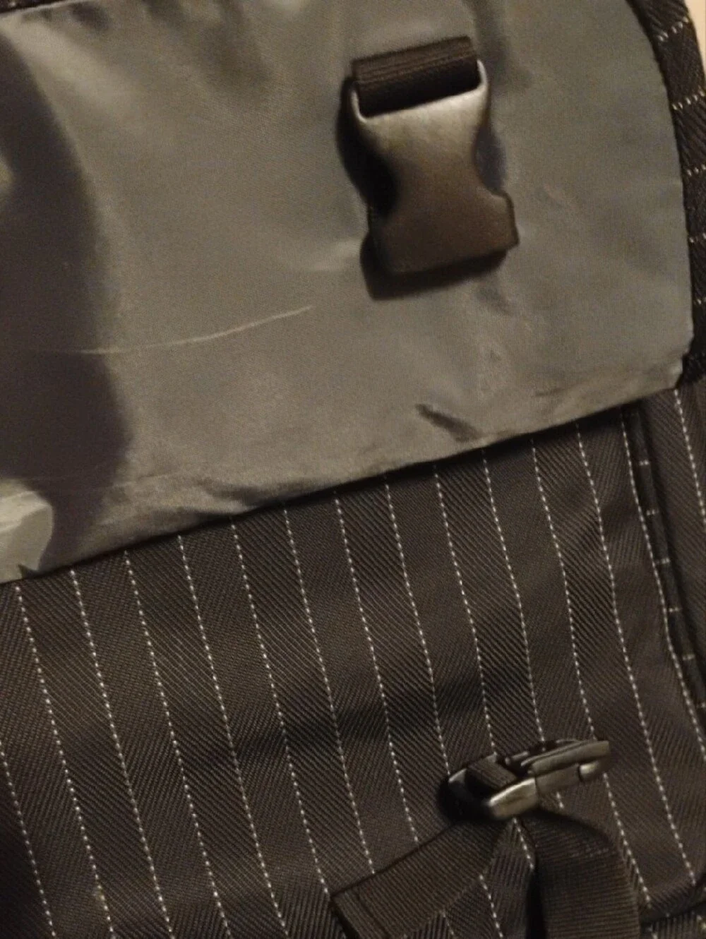 Black Pinstripe Init Laptop Messenger Bag with Padded Handle